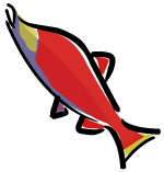 A jumping salmon is AlaskaLax' logo